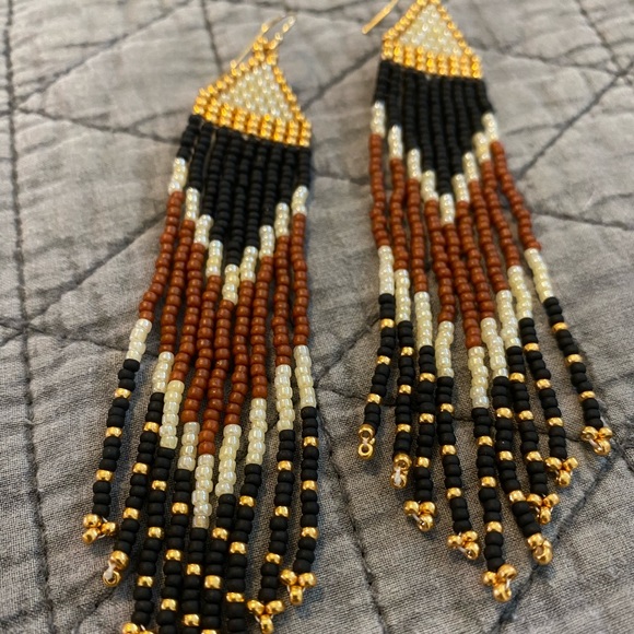 Madewell Jewelry - Handmade Seed Bead Earrings - Tall Fire Fringe